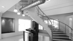 Matrix view, office interior, exposed ducts